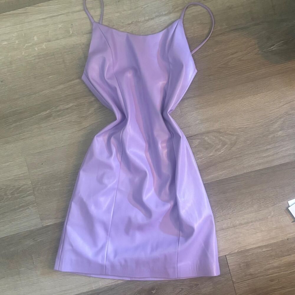 alice + olivia faux leather purple mini dress